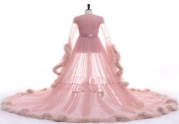 Pink Sleepwear Women Bathrobe Faux Fur Feather Nightgown Bridal Robe Bride Wedding Gowns Petite Plus Size Custom Made2274811