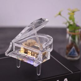 Boxes Transparent pianoshaped music box Clockwork mechanical winding RGB Colourful light design Holiday gift