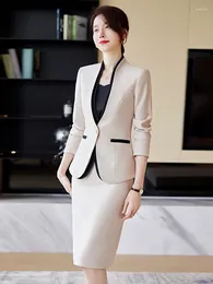 Two Piece Dress Slim 2 Sets For Women 2024 Fashion Office Ladies Long Sleeve V Neck Single Button Blazers Chic Skirt Suits S-4XL