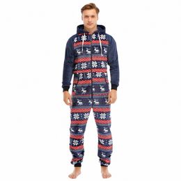 autumn And Winter Men Christmas Hooded Onesies Winter Onesie Flannel Zipper Jumpsuit Costume Adults Sleepwear Pyjamas V1eK#