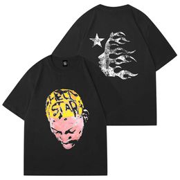 Designer Fashion Classic Hellstar Shirt Summer Mens and Women Rapper Wash Grey Heavy Craft Hell Star High Street Retro Short Sleeve Top Sweatshirts P4JN