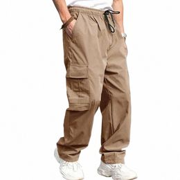 new Cargo Pants Men's Loose Straight Oversize Grey Work Wear Joggers Male Trousers Drawstring Lg Pants Men Multi-pocket Pants O4in#