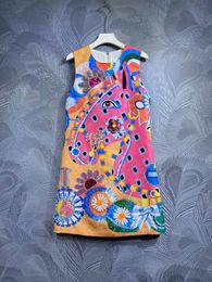 European Station 2024 Dress Thousand Gold Round Neck Tank Top Embroidered Beads Plum Blossom Elegant Print A-line Dress