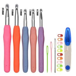 Knitting Crochet Hooks Kit Crocheting Needles with Soft, Ergonomic Rubber Grips and 5 Hook big Sizes Knitting & Crochet Supplies