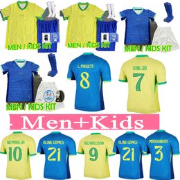 best quality BRAZILS 2024 Copa America Cup soccer jerseys Camiseta de futbol PAQUETA RAPHINHA football shirt maillot MARQUINHOS brasil RICHARLISON MEN KIDS NEYMAR