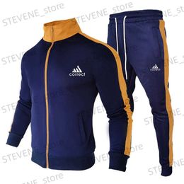 Men's Tracksuits European and American Spring and Autumn Mens Fashion Set New Sports Stand Neck Zipper 2-piece Strt Casual Couple Sportswear T240326