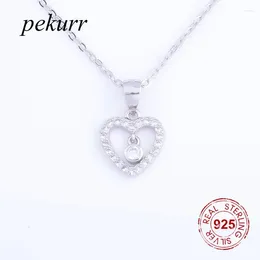 Pendant Necklaces Pekurr 925 Sterling Silver Hollow Heart & Zircon Bead Pendants Women Accesories Jewelry Hanger Suspension Chains