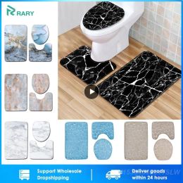 Mats 3pcs/set Black Marble Bath Mats Sets Washable Bathroom Pedestal Rug Toilet Seat Lid Cover AntiSlip Door Carpets Art Home Decor