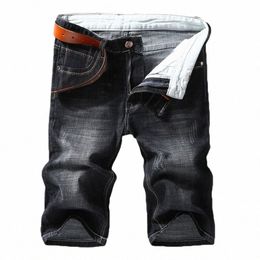 men Denim Shorts 2023 Summer New Style Thin Secti Elastic Force Slim Fit Short Jeans Male Brand Clothing Black Blue K68w#