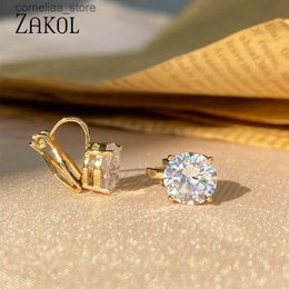 Ear Cuff Ear Cuff ZAKOL 7mm cubic zirconia round perforated clip earrings suitable for womens fashion CZ crystal ear sleeves womens wedding party gifts jewelry Y2403