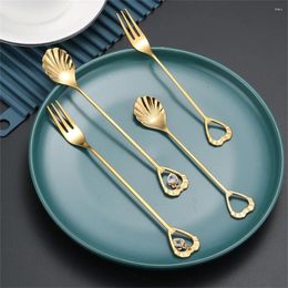 Coffee Scoops Modern Minimalist Fruit Fork Stainless Steel Shell Spoon Creative Mixing Dessert