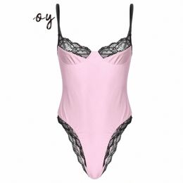 men Sexy Lace Bodyc Bodysuit Sissy Sleevel Lingerie Teddie Catsuit Nightwear Spaghetti Strap Wirel Bra Leotard Underwear h58R#