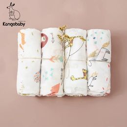 Kangobaby #My Soft Life# 4pcs Set All Season Breathable Baby Muslin Swaddle Blanket born Bath Towel Infant Wrap Quilt 240311