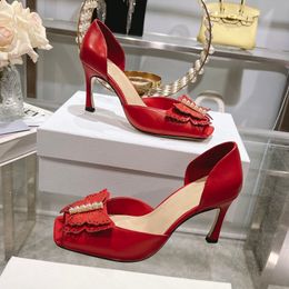 Designer Sandals for Women Elevate Your Style: Stilettos DDDD's Red Heels with Intricate Bows and Pearl Embellishments