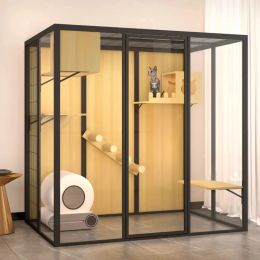 Cages Panoramic Villa House Household Cage Solid Wood Villa Large Indoor Cabinet Luxury Glass Cat Room