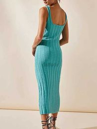 Women's Swimwear Womens ribbed knitted Midi dress sleeveless solid Colour tight fitting long skirt summer beach wear 24326