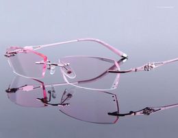 Eye Glasses Frames For Women Rhinestone Rimless Eyeglass Lady Reading High Clear Lens Hyperopia Women039s Pink Presbyopic14445340