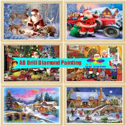 Stitch AB DIY Diamond Painting Full Diamond Round Santa Diamond Mosaic Christmas Winter Diamond Embroidery Cross Stitch Home Decoration