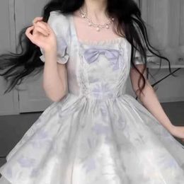New French Escape Princess Blue Jacquard Fluffy Dress Korean Spring Fairy Super Immortal Forest