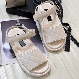 Spring/Summer New Female Designer 24S Embroidered Thick Bottom Slippers Luxury Calfskin Material Lining Comfortable Soft Sandals Classic Rubber Sole Flat Heels