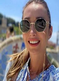 Sunglasses Retro Alloy Polygon Round Women Luxury 2021 Men Brand Designer Small Punk Sun Glasses Shades With V Chain Lanyard3615645