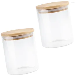 Storage Bottles 2 Pcs Sealed Jar Glass Canisters Food Snack Containers Bamboo Cover Wood Wooden