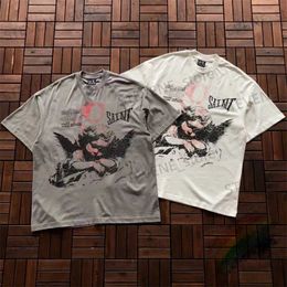 Men's T-Shirts Black Gray SAINT MICHAEL T-Shirt Men Women Strtwear Summer Style Angel Child VINTAGE Oversize T Shirt Ts T240325