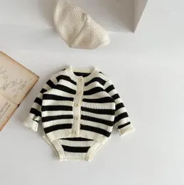 Clothing Sets 2024 Spring And Autumn Infant Creeper Striped Knitted Top Shorts For Boys Girls With Western Style Woollen Set