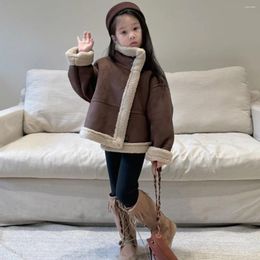 Jackets 2024 Children's Winter Thickened Western Style Motorcycle Wear Leather And Fur Integrated Top Fashion Versatile