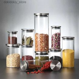 Food Jars Canisters 250-650ML glass jar stainless steel lid glass spice jar storage jar coffee bean food container kitchen accessoriesL24326