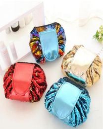 Sequins Cosmetic Bags Mermaid Sequined Makeup Bag Drawstring Travel Cosmetics Bag Women PU Leather Clutch Storage Bags 4styles YP14553421