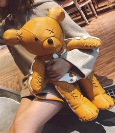 Funny Designer Bear women leather Backpack Female Personal Back pack schoolbag toy School Bags for Girls Gift sac a dos mochila1352110