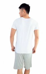 solid Pajama Casual Summer Sleeve Home Plu 2024 Modal V-neck Sleepwear Short Shorts Sets Mens T-shirt Clothing Size Thin 72Ep#