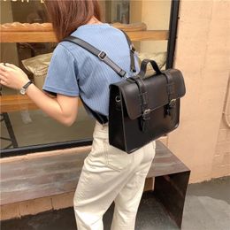 Korean preppy style student school bag pu leather female messenger bags vintage multifunctional Women shoulder ladies 240323