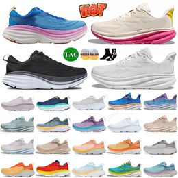 Bondi 8 One Clifton 9 Running Shoes Men Women Sunlit Ocean Blanc De Blanc Sunlit Ocean Summer Song Ice White Cloud Sports Sneakers Outdoor Jogging Platform Big Size 13