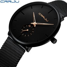 Crrju Top Brand Luxury Quartz Watch men Casual Black Japan quartz-watch stainless steel Face ultra thin clock male Relogio New265T