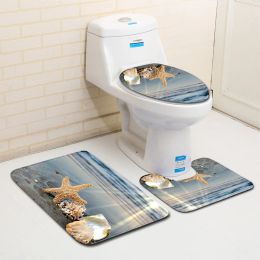 Mats 3 Piece Set Beach Shells Floor Mat Door Mat Bathroom Carpet Bathroom Carpets Toilet Seat Cover Floor Mat Bathroom Decor