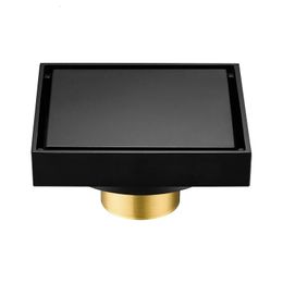 100% Solid Brass Square Bathroom Shower Floor Drain Tile Insert Invisible Water Philtre Black Gold Chrome 240311