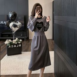 High End Gray for Women in Autumn and Winter 2023, New Waistband Slimming Design, Off Shoulder Fake Two Piece Long Dress Trend