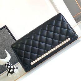 Top-Quality 10A Designer Women's Clutch Bags Genuine Leather 30cm Pearl-Embellished Flap Purse