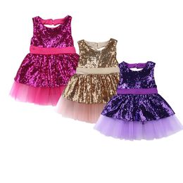 Citgeett Princess Kids Baby Girls Sleeveless Sequins Dress Party Dress Wedding Gown Heart Backless Formal Bow Cute Lace Dresses 240322