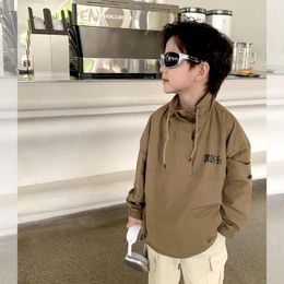 Jackets Children's Autumn Style Handsome Drawstring Letter Pullover Coat Boys' Half Zipper Charge Fashion Jacket 3-21