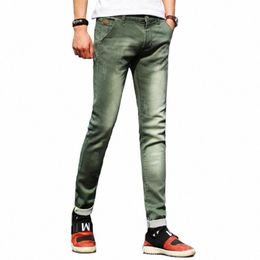 new Fi Men's Jeans Light Green Colour Stretch Casual Straight Slim Fit Multicolor Skinny Jeans Men Cott Denim Trousers m7Ch#