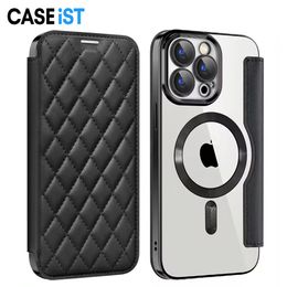CASEiST INS Fashion Quilted Leather Magnetic Ring Phone Wallet Case Flip Folio Card Slots Holder Electroplated Cover For iPhone 15 14 13 12 11 Pro Max Plus Samsung S24