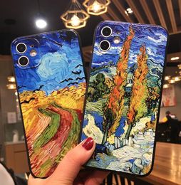 highquality real cell phone cases suitable for retro Iphone 12 11 series Van Gogh oil painting embossed soft shell Apple 8 froste7165863