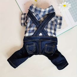 Stylish Snap-on Small Breed Pet Overalls - Comfort Blend Plaid Denim, Easy Wear & Cozy Fit