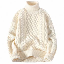 high Quality Mens Turtleneck Sweaters Pullover Solid Color Knitted Sweater Men Casual Pullovers Autumn Winter Warm Knitwear Man F91Q#