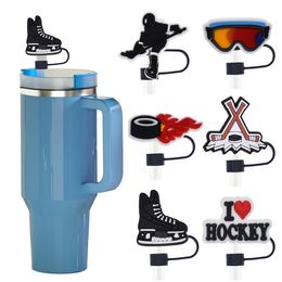 Ice Hockey Sports Series Straw Cap Drink Straw Plug Dust Cap 10mm Cross Border Party Personalized Straw Decoration
