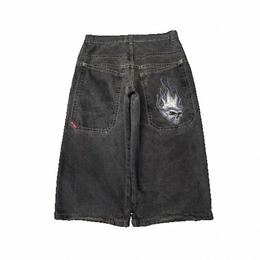 Pantaloncini Y2K streetwear Harajuku Hip Hop Scheletrato Grafico Lunghezza al ginocchio Denim Pantaloncini da ginnastica Uomo Donna New Gothic Uomo Basket corto 20tZ #