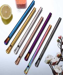 Spoon Shape Straw Reusable 304 Stainless Steel Drinking Straw Metal Straw For Smoothies Tapioca Pearls Milk Bubble Tea3796294